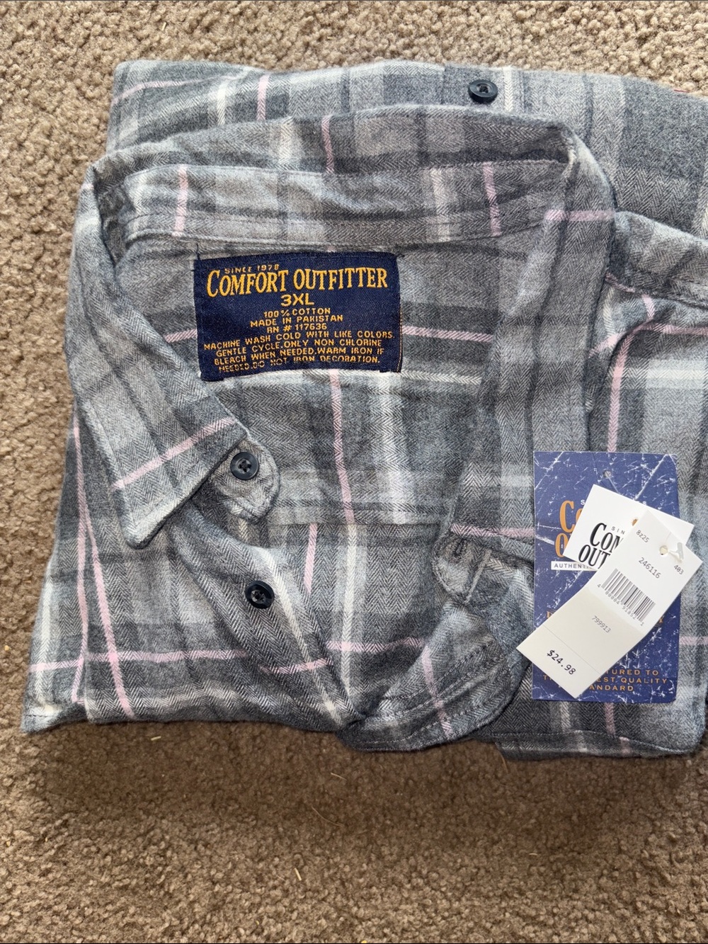 Men's Gray Plaid Button-Down Shirt - 3XL L/S